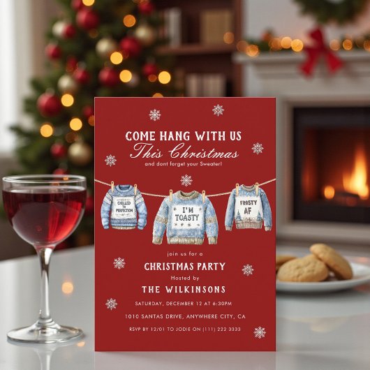 Festive Red xmas Sweater Christmas Party Einladung