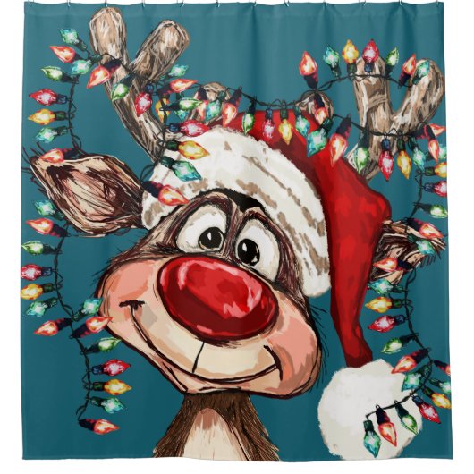 Festive Reindeer Christmas Shower Curtain Duschvorhang (Vorderseite)