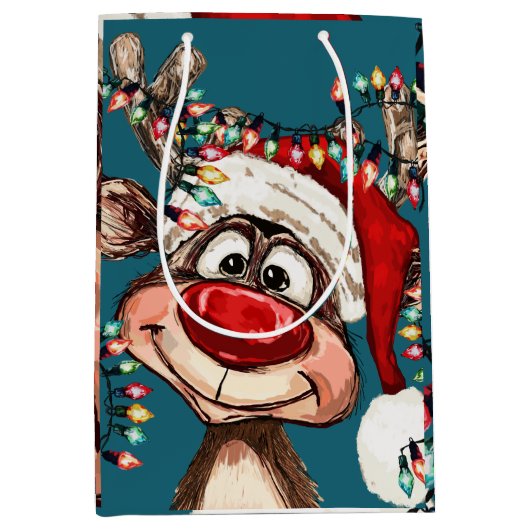 Festive Reindeer Christmas Shower Curtain Mittlere Geschenktüte (Vorderseite)