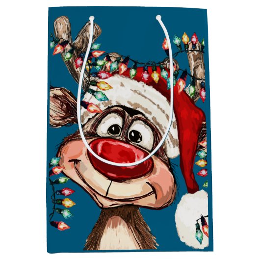 Festive Reindeer Christmas Shower Curtain Mittlere Geschenktüte (Vorderseite)