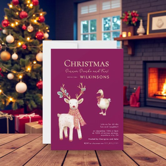 Festive  reindeer goose Watercolor  Holiday Party Einladung