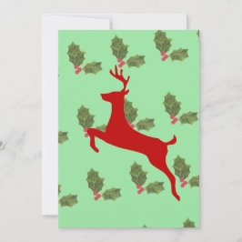 Festive Reindeer & Holly Holiday Dinner Invitation Einladung