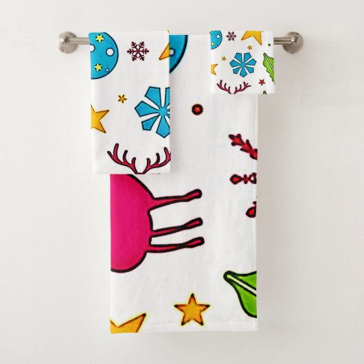 Festive Reindeer Magic Pattern Design Badhandtuch Set (Insitu)