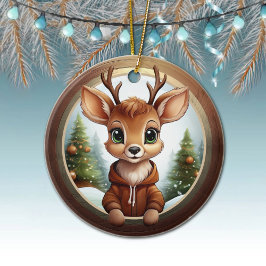 Festive Reindeer Xmas Wooden Frame Decoration 🦌🎄 Keramik Ornament
