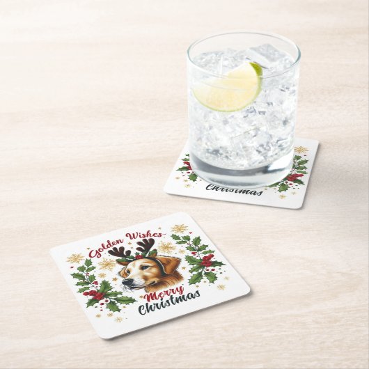 Festive Rentier Golden Retriever Hund Weihnachten Rechteckiger Pappuntersetzer (Vor Ort)