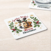 Festive Rentier Golden Retriever Hund Weihnachten Rechteckiger Pappuntersetzer (angewinkelt)