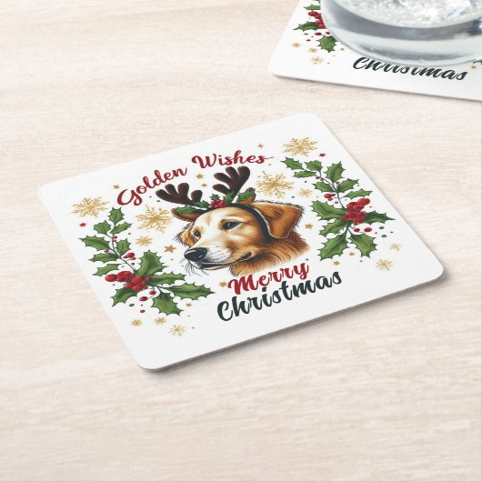 Festive Rentier Golden Retriever Hund Weihnachten Rechteckiger Pappuntersetzer (angewinkelt)