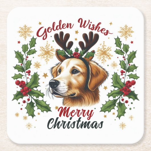 Festive Rentier Golden Retriever Hund Weihnachten Rechteckiger Pappuntersetzer (Vorderseite)