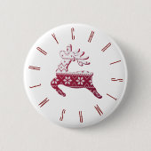 Festive Rentier Rot/Weiß Muster Frohe Weihnachten Button (Vorderseite)