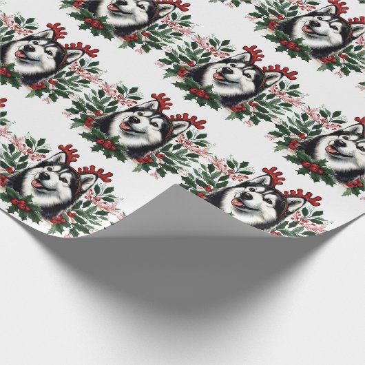 Festive Rentier Siberian Husky Dog Weihnachten Geschenkpapier (Ecke)