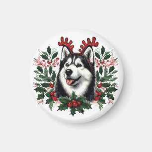 Festive Rentier Siberian Husky Dog Weihnachten Magnet