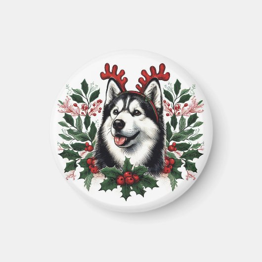 Festive Rentier Siberian Husky Dog Weihnachten Magnet (Vorne)