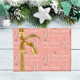 Festive Retro Doodle Weihnachtsbaum Rentierstrände Geschenkpapier