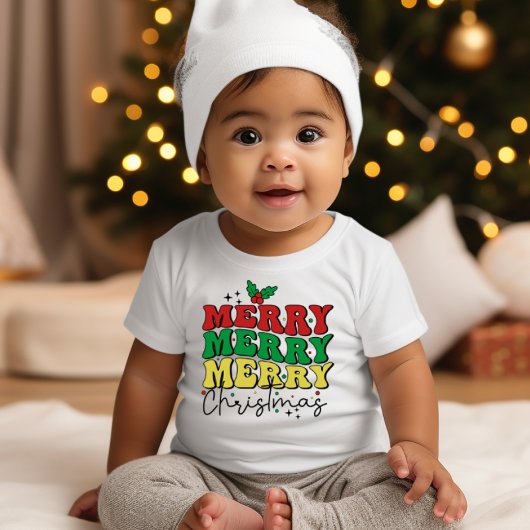 FESTIVE RETRO MERRY CHRISTMAS FAMILY BABY STRAMPLER