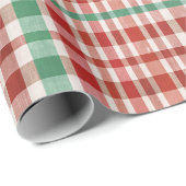Festive Retro Red Green Textured Plaid  Geschenkpapier (Rolleneckpunkt)