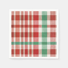 Festive Retro Red Green Textured Plaid  Serviette