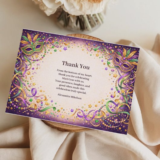 Festive Ribbon Mask Mardi Gras Masquerade Dankeskarte