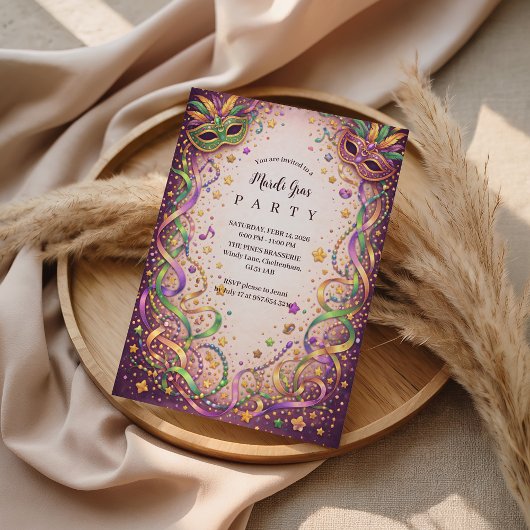Festive Ribbon Mask Mardi Gras Masquerade Einladung