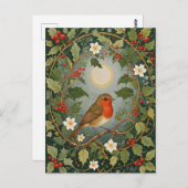 Festive Robin und Holly Postkarte (Vorne/Hinten)