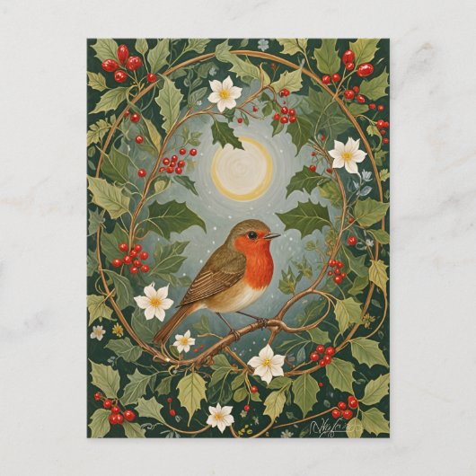 Festive Robin und Holly Postkarte (Vorderseite)