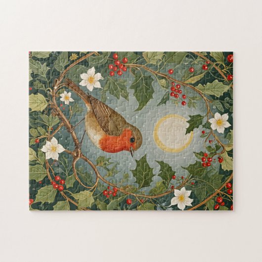 Festive Robin und Holly Puzzle (Horizontal)