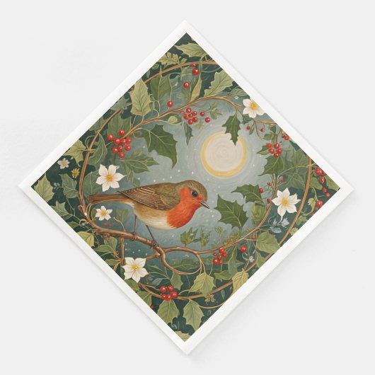 Festive Robin und Holly Serviette (Ecke)