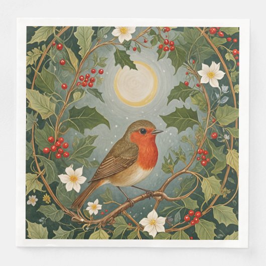 Festive Robin und Holly Serviette (Vorderseite)