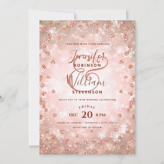 Festive Rose Gold Glitzer Elegante Winterhochzeit Einladung (Vorderseite)