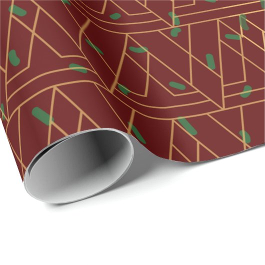 Festive Rote Moderne Art Deco Gold Muster 112 Geschenkpapier (Rolleneckpunkt)
