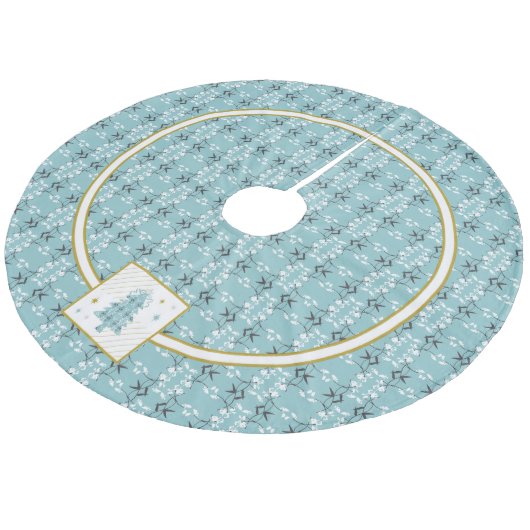 Festive Royal Botanical Robin's Egg Blue Emblem Fleece Weihnachtsbaumdecke (Schrägansicht)