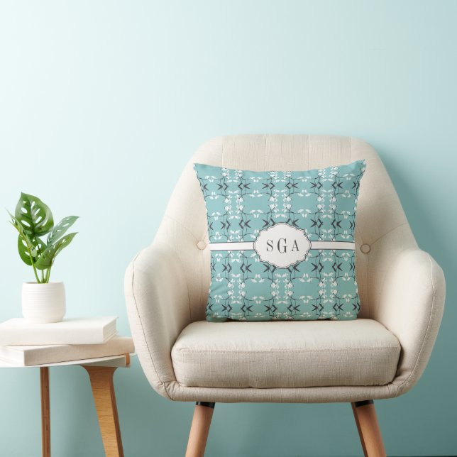 Festive Royal Botanical Robin's Egg Blue Monogram Kissen (Stuhl )