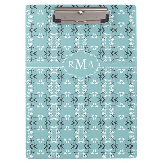 Festive Royal Botanical Robin's Egg Blue Monogram Klemmbrett (Vorderseite)