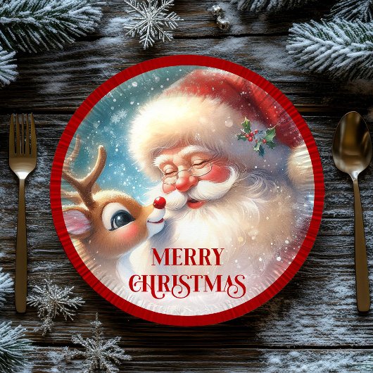 Festive Rudolph Red Nose Funny Christmas Plates Pappteller