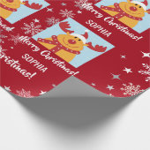 Festive Rudolph Reindeer Snow Personalized Xmas Geschenkpapier (Ecke)