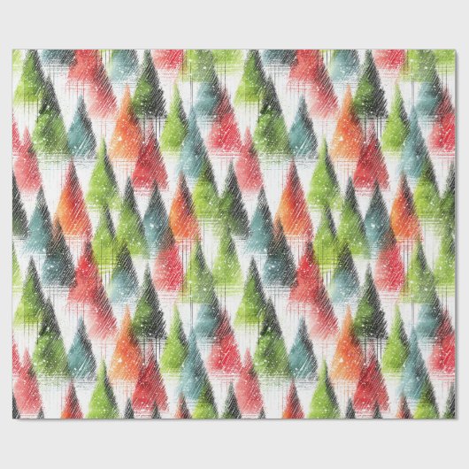 Festive Rustic Winter Trees Geschenkpapier (Flach)