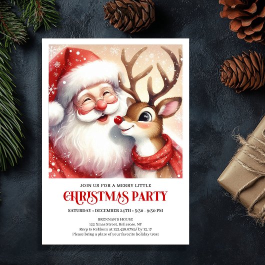 Festive Santa and Rudolph Holiday Family Joy Party Einladung