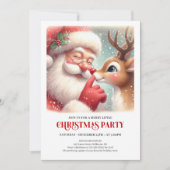 Festive Santa and Rudolph Holiday Party Invite Einladung (Vorderseite)