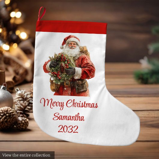 Festive Santa Claus Classic Red White Stocking Großer Weihnachtsstrumpf