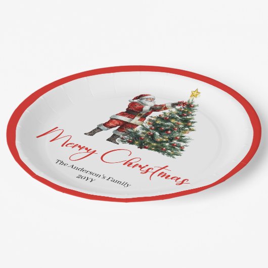Festive Santa Claus Red White Rustic Holiday Plate Pappteller (Schrägansicht)