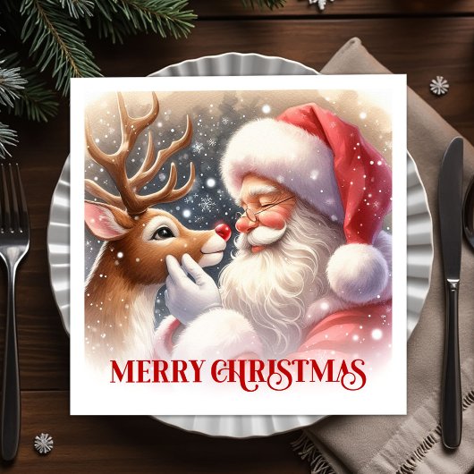 Festive Santa Claus Rudolph Christmas Party Dinner Serviette