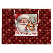 Festive Santa Claus Rudolph Cute Holiday Gift Bag Große Geschenktüte (Vorderseite)