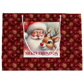 Festive Santa Claus Rudolph Cute Holiday Gift Bag Große Geschenktüte (Rückseite)