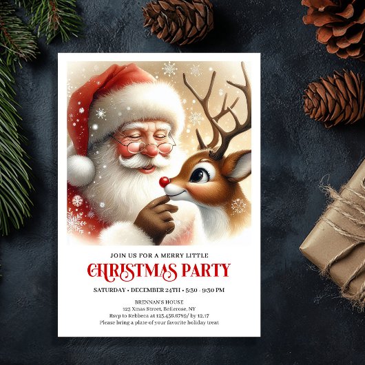 Festive Santa Claus Rudolph Holiday Family Party  Einladung