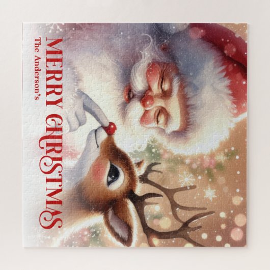 Festive Santa Claus Rudolph Personalized Kids Gift Puzzle (Horizontal)