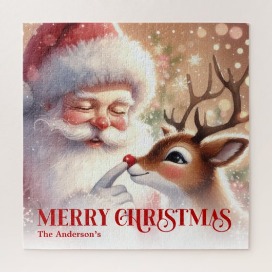 Festive Santa Claus Rudolph Personalized Kids Gift Puzzle (Vertikal)