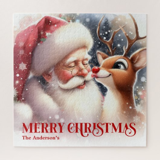 Festive Santa Claus Rudolph Personalized Kids Gift Puzzle (Vertikal)