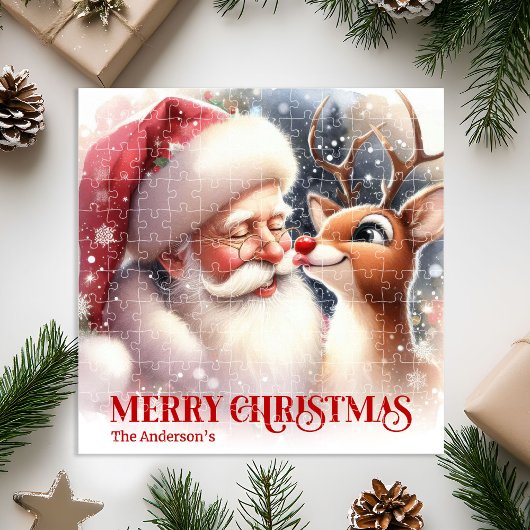 Festive Santa Claus Rudolph Personalized Kids Gift Puzzle
