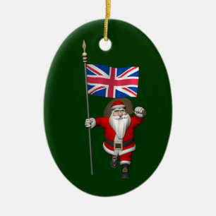 Festive Santa Claus With Flag Of The UK Keramikornament
