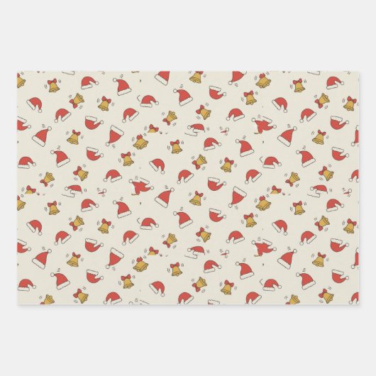 Festive Santa Hat & Jingle Bell Pattern Geschenkpapier Set (Vorderseite 3)