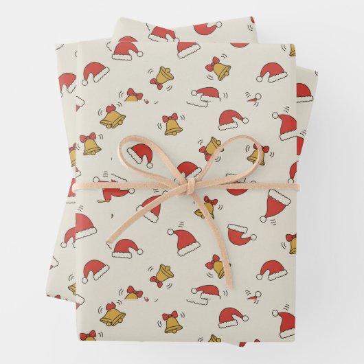Festive Santa Hat & Jingle Bell Pattern Geschenkpapier Set (Beispiel)